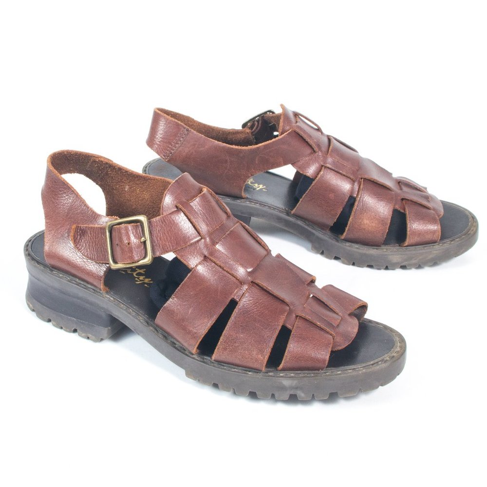 VTG 90's Brown Leather Strappy Sandals sz 7